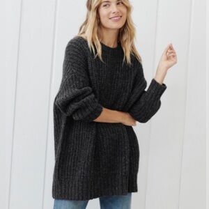 Jenni Kayne Alpaca Ribbed Cocoon Crewneck Sweater, Charcoal, Oversized Small